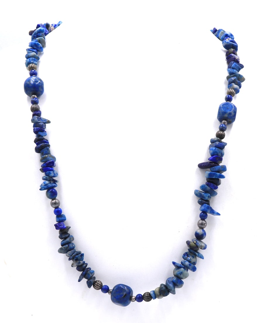 Lapis necklace with 925 sterling silver: Lapis 28 inches necklace with 925 sterling silver. Total weight of necklace 76.7 grams.