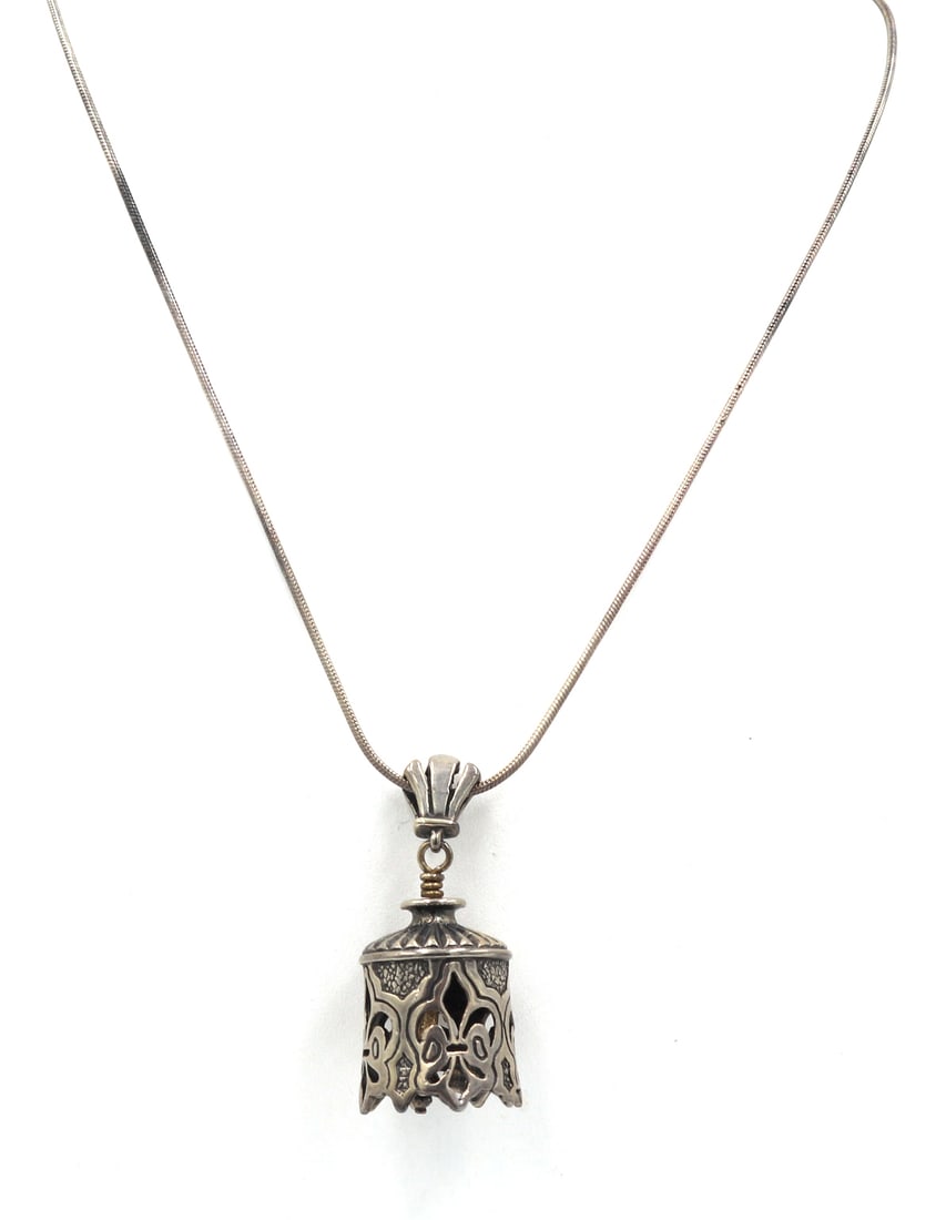 Vintage 925 sterling silver bell pendant on Italian chain necklace (1 of 6)