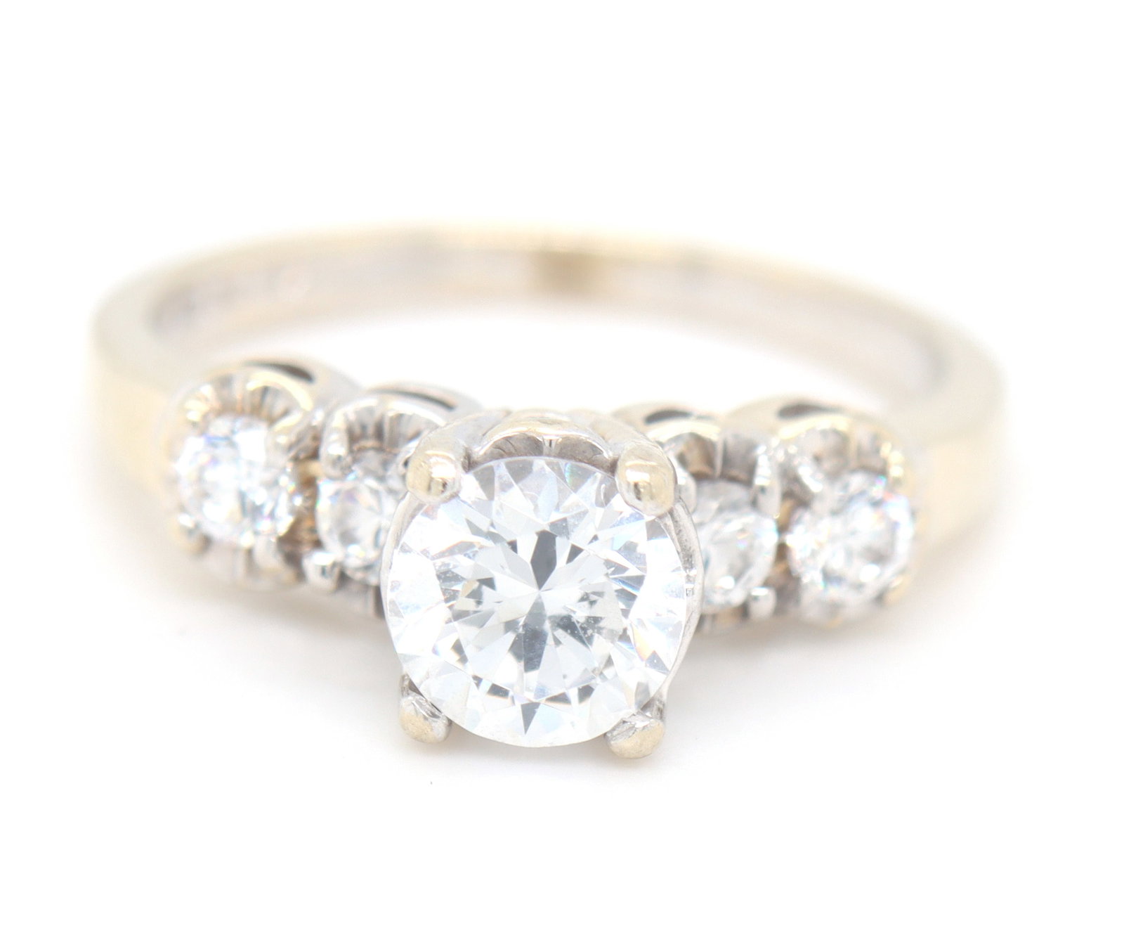 14kt White gold round brilliant cut Cubic Zirconia engagement ring (1 of 4)