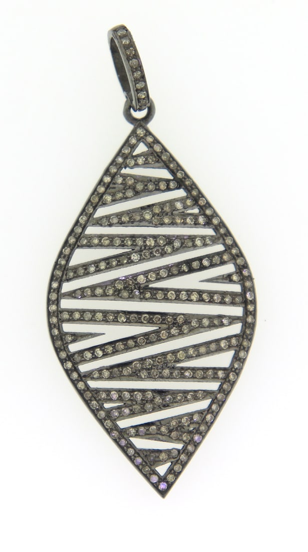 Chic Oxidized Silver Zebra Style Diamond Pendant: This Chic 925 Sterling Silver Pendant features Oxidized Silver with Round Brilliant Cut Diamonds set into an Openwork Zebra Style Pendant. ?This pendant weighs approx. 6.21 Grams.