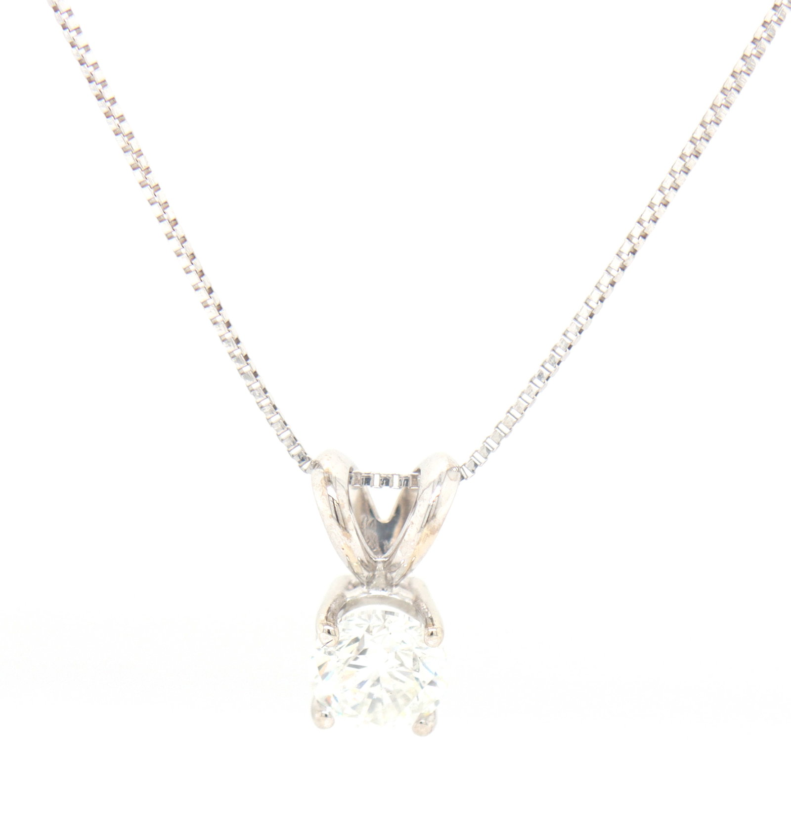 14kt White gold diamond solitaire pendant on chain (1 of 5)