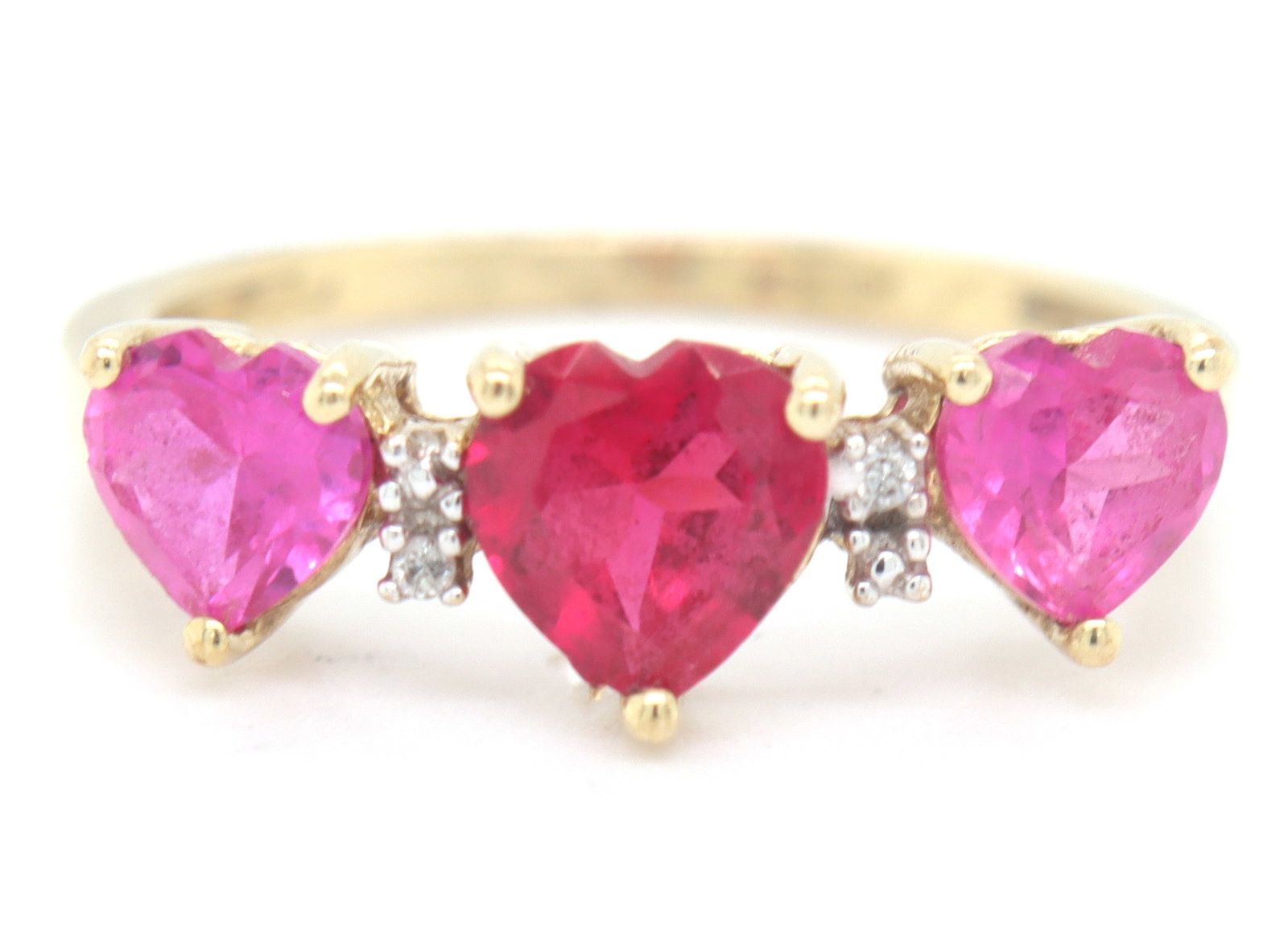 10kt Yellow gold 3 heart shaped synthetic ruby band (1 of 4)