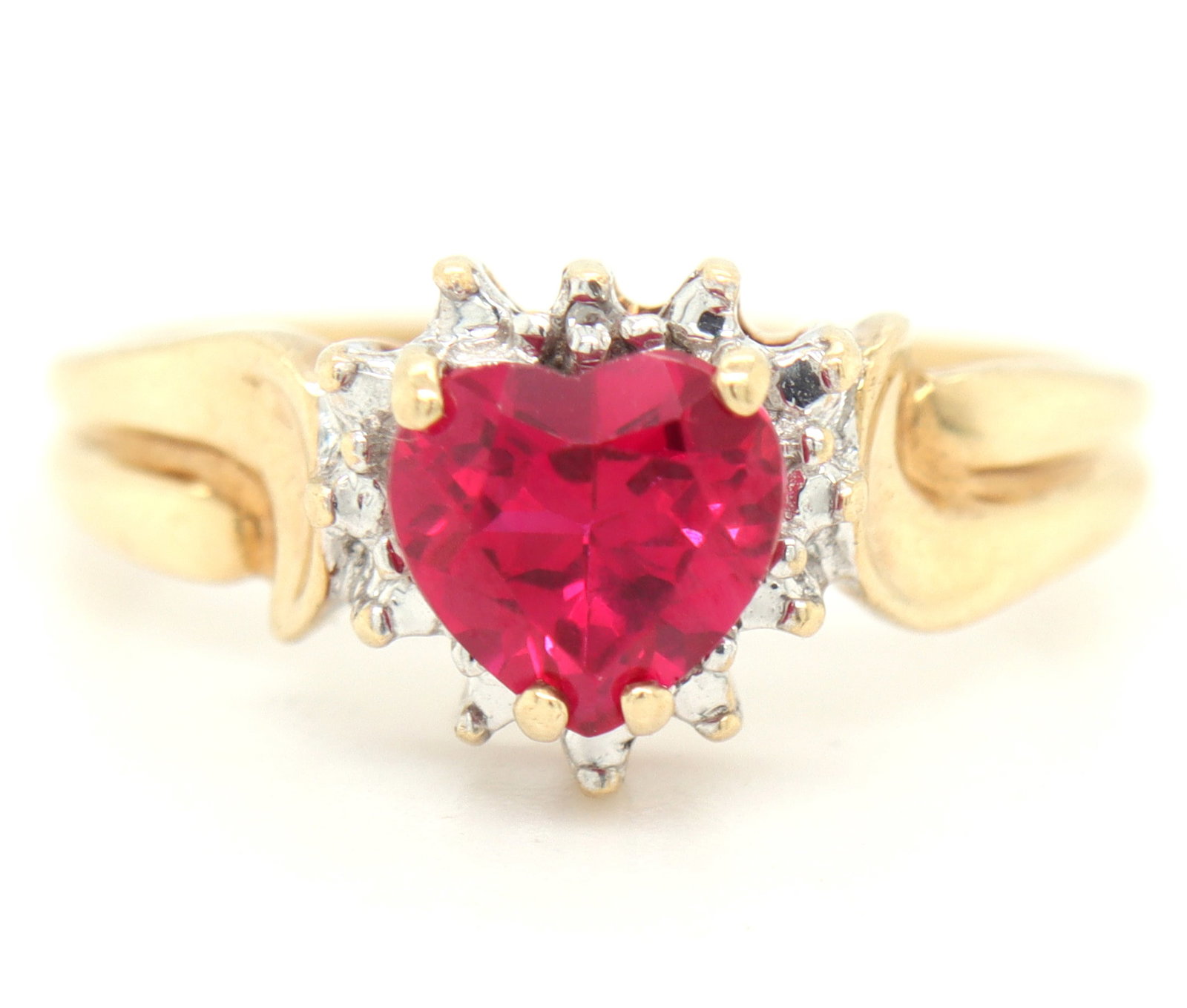10kt Yellow gold heart shaped pink topaz and diamond ring (1 of 4)