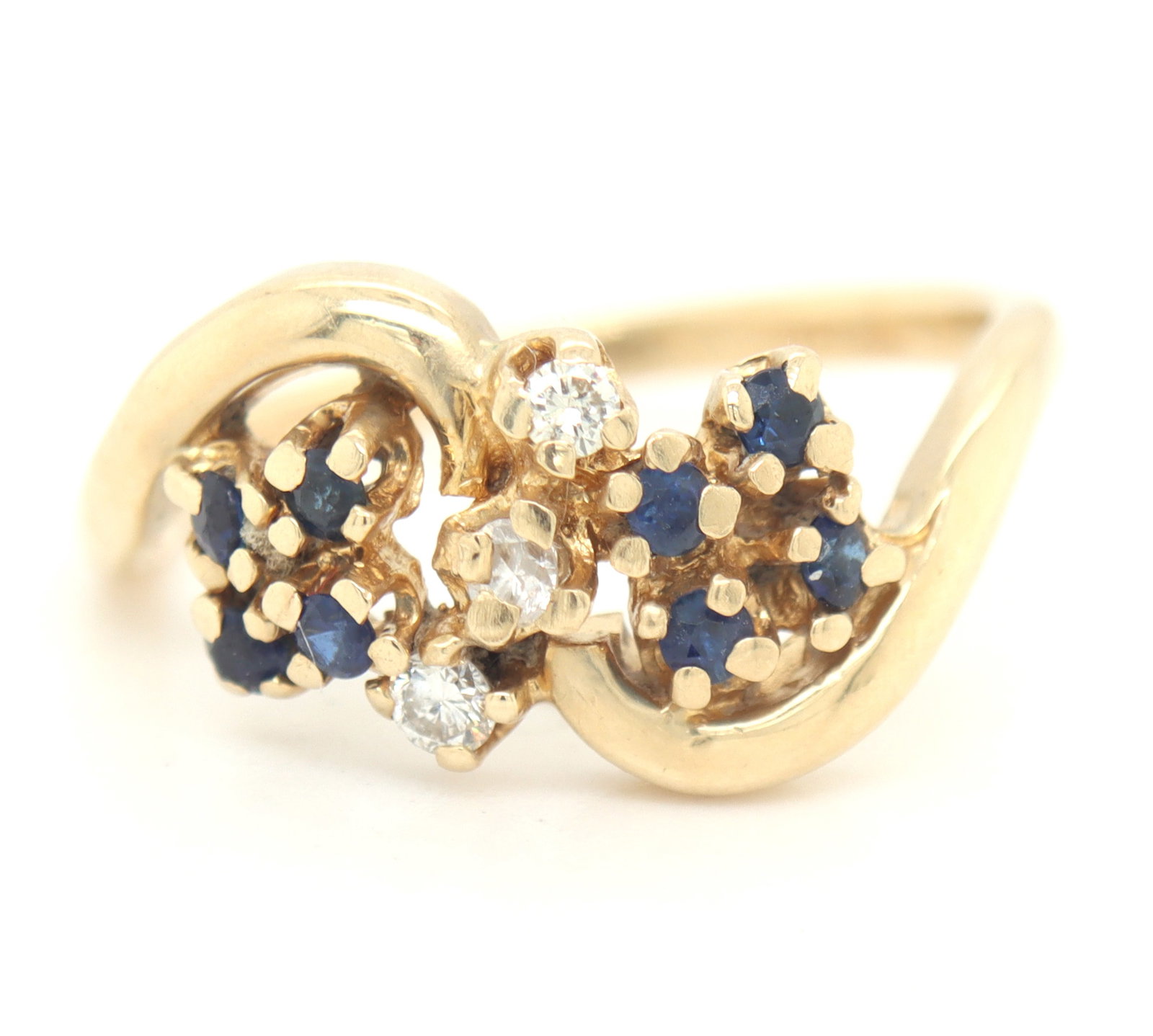 14kt Yellow gold sapphire and diamond flower ring (1 of 4)