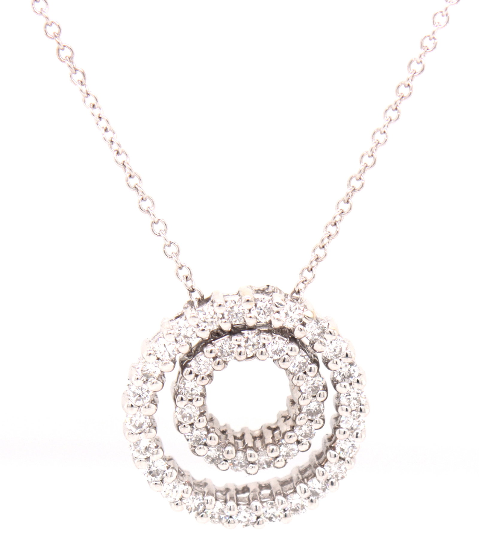 14kt White gold double circle diamond pendant on chain (1 of 5)