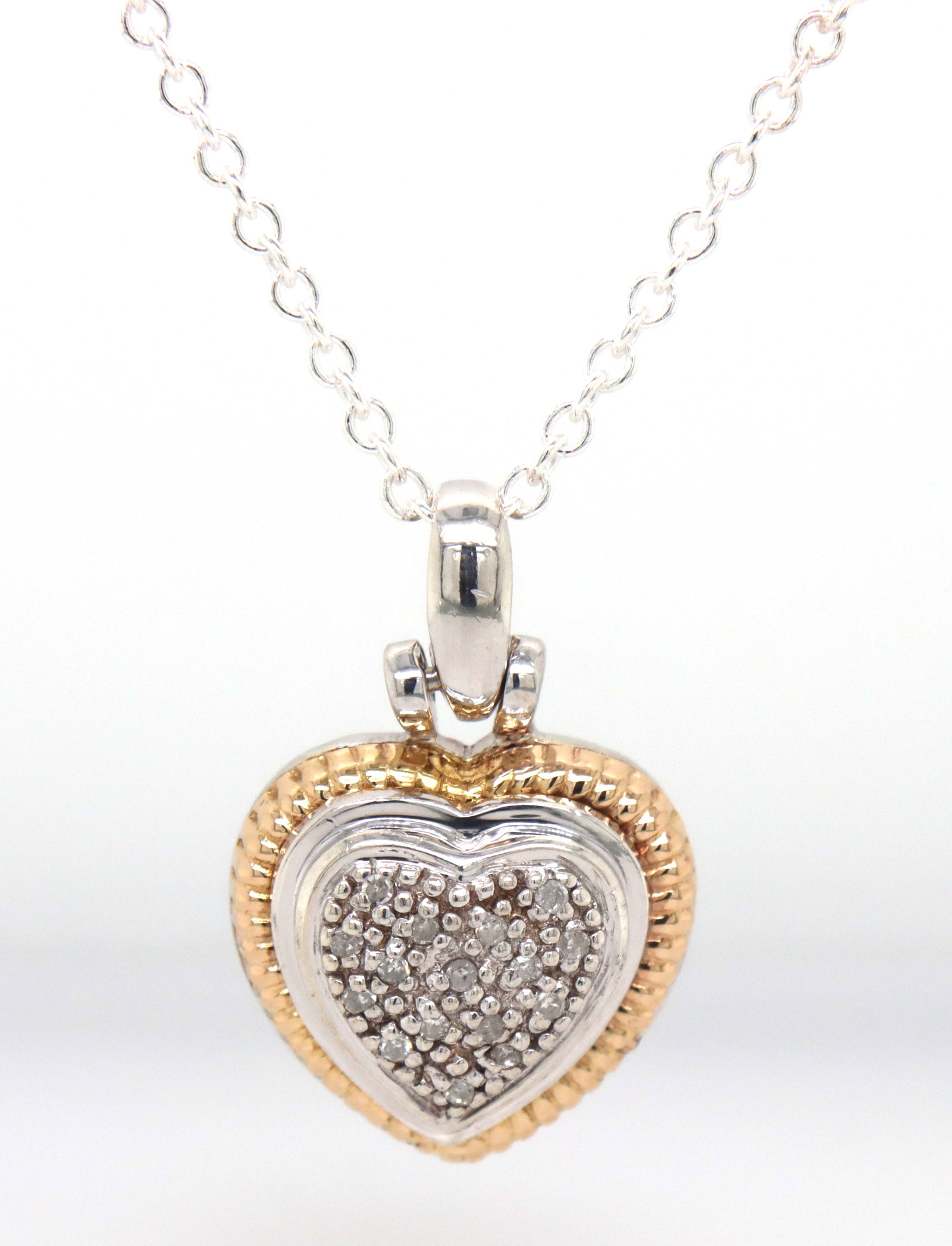 925 Sterling silver and gold diamond heart shaped pendant on chain (1 of 3)