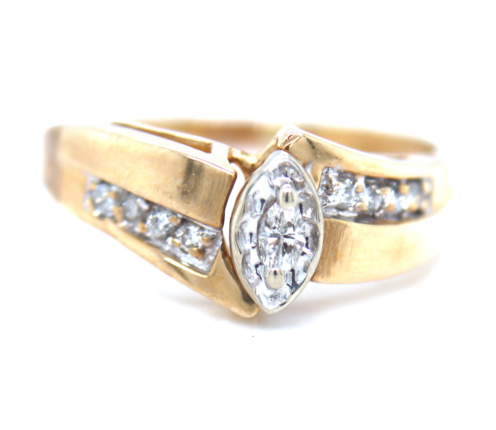 10kt Yellow gold marquise diamond ring (1 of 4)