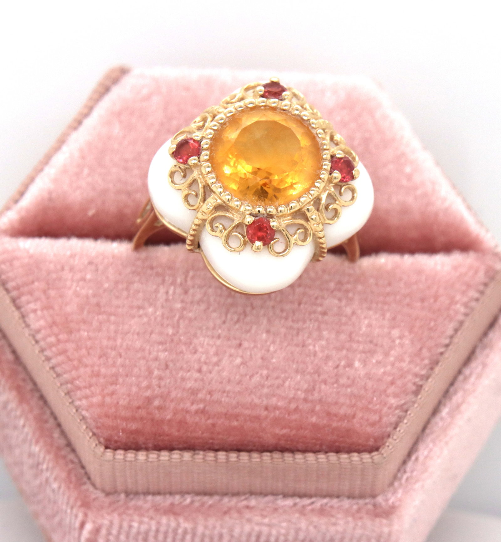 14kt Yellow gold Citrine and white agate cocktail ring (1 of 5)