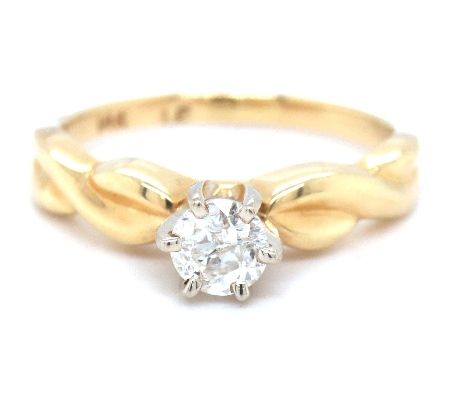 14kt Yellow gold round brilliant cut diamond ring (1 of 4)