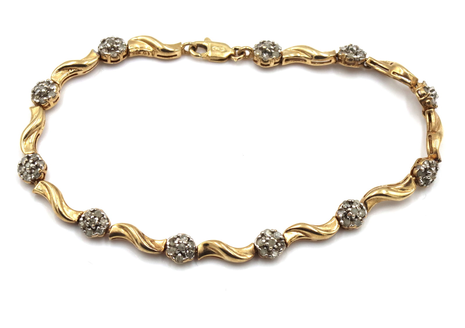 10kt Yellow gold diamond flower link bracelet (1 of 5)