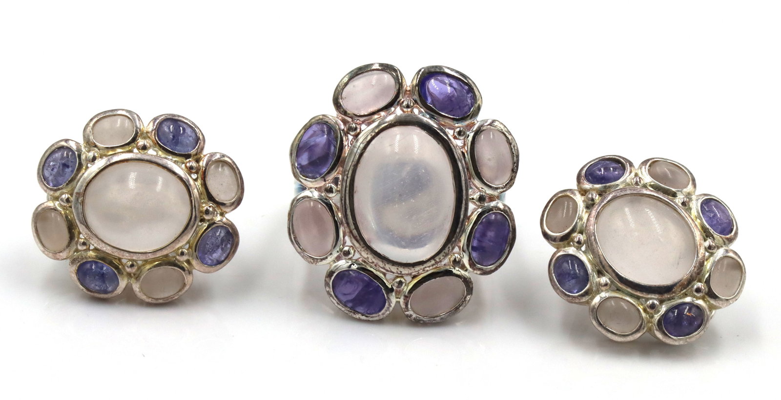 925 Sterling Silver Blue Calcedoney And Quartz Set Of Earrings And Ring: 925 Sterling Silver Blue Calceodney And Quartz Set of Earrings And Ring. 23.2Grams