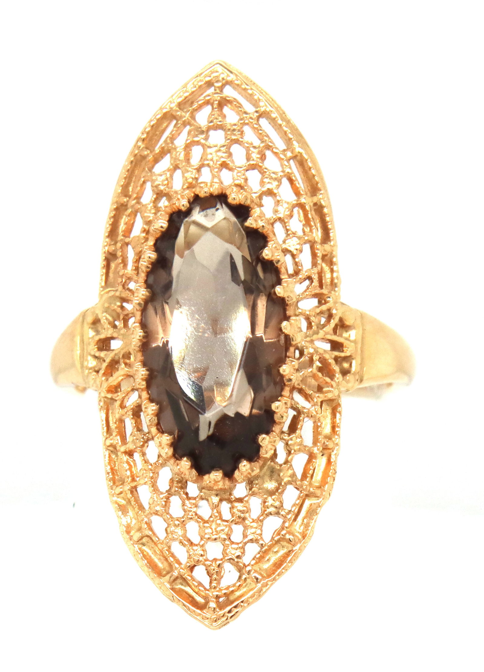 10kt Yellow gold marquise smokey quartz ring (1 of 4)