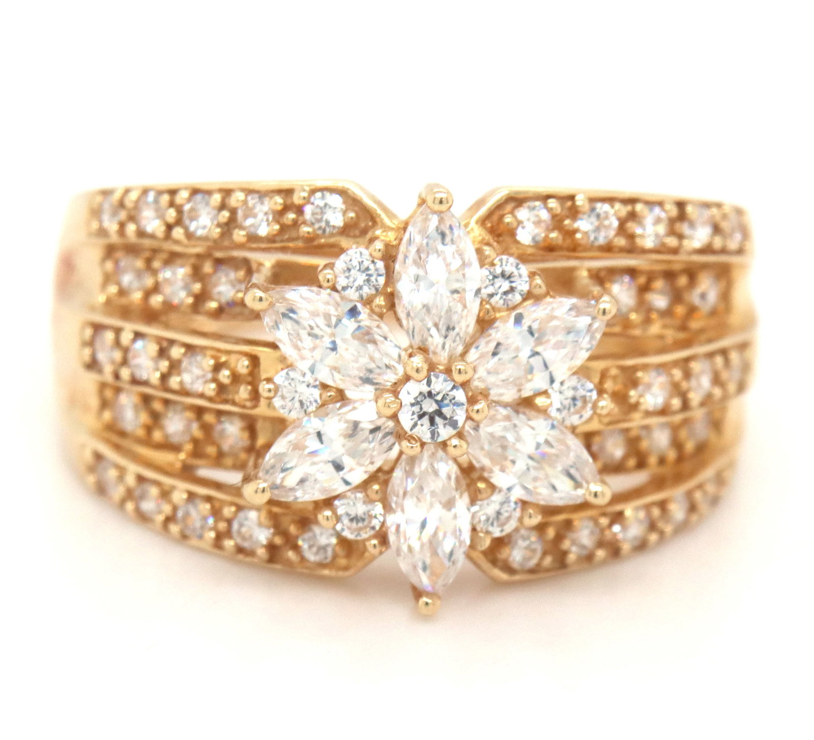 14kt Yellow gold cubic zirconia flower design ring (1 of 4)