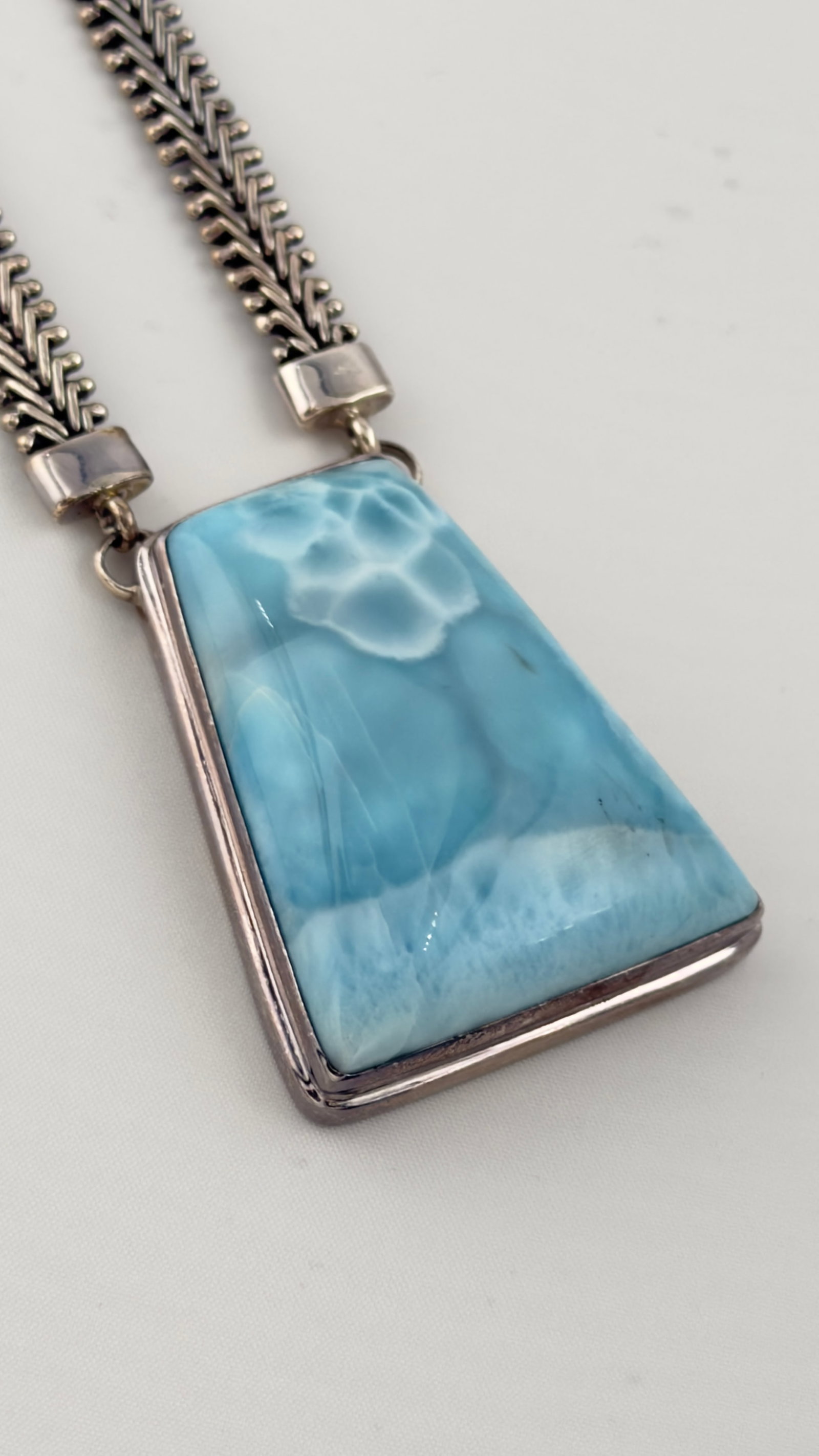 925 Sterling Silver Rare Blue Larimar Pendant With 7mm Herrington Chain Necklace (1 of 5)