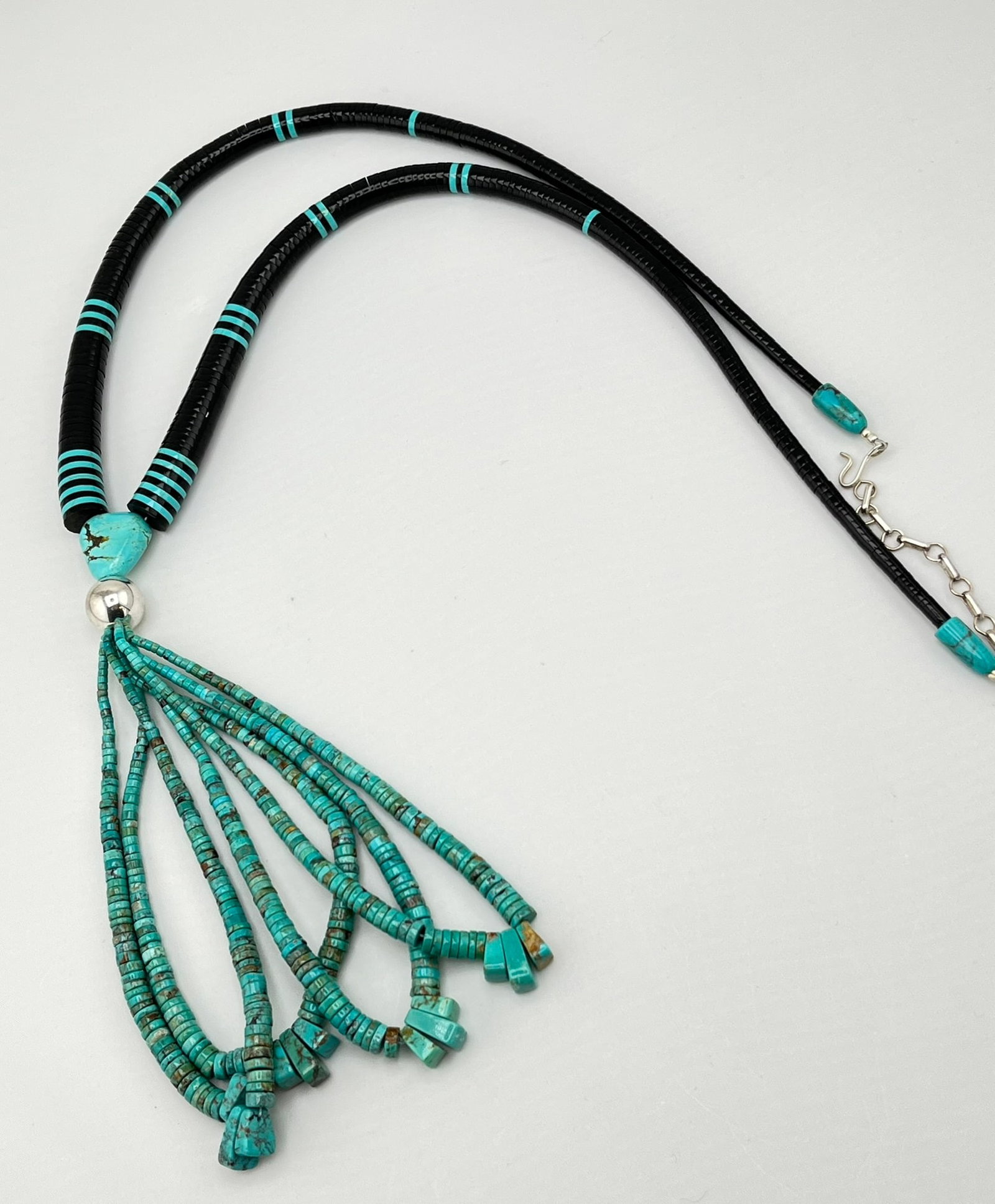 925 Sterling Silver Handcrafted Unique Native American Heishi necklace With Turquoise Jacla Drop Nec (1 of 8)