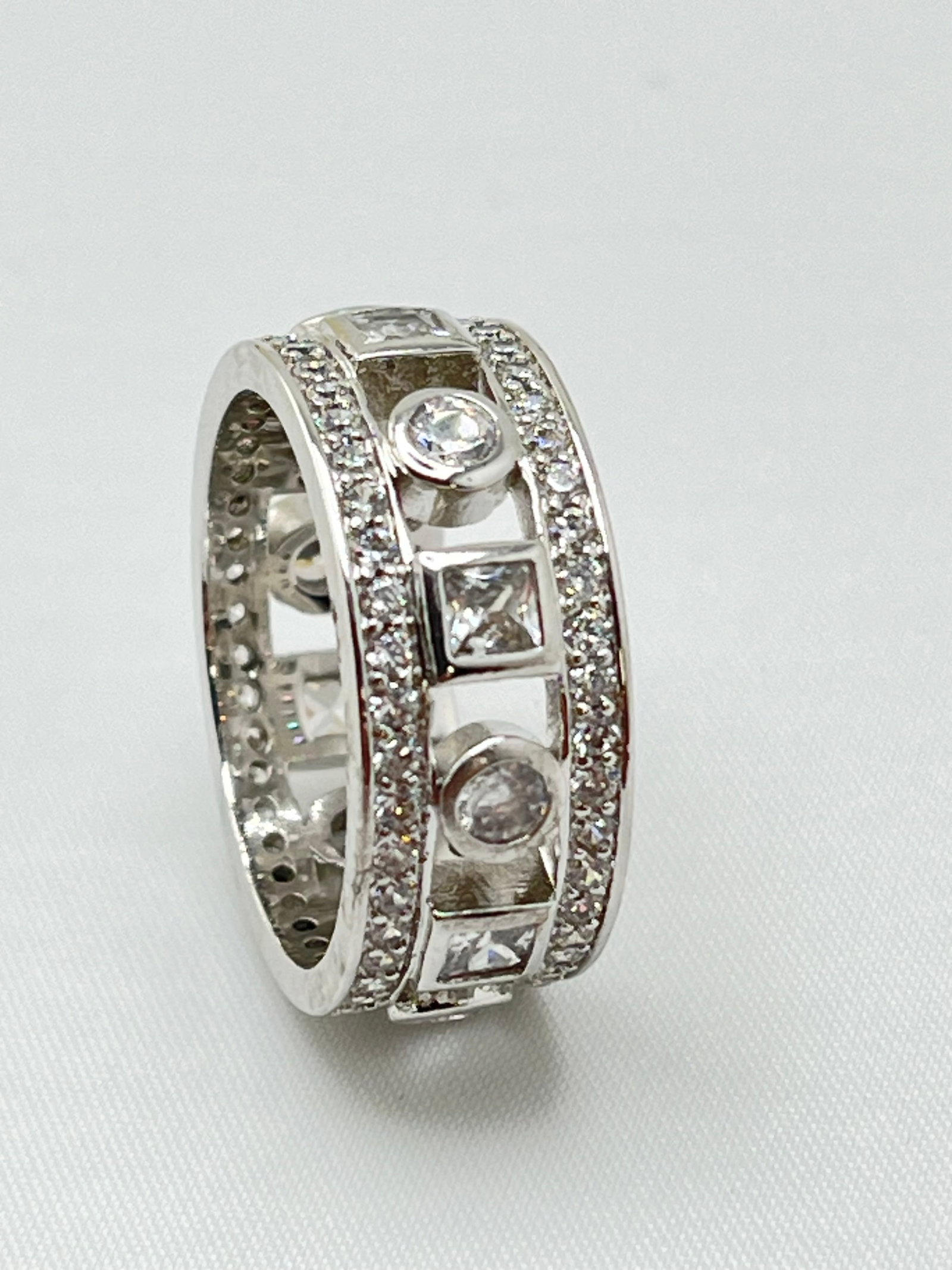 925 Sterling Silver 9mm CZ Triple Row Band (1 of 6)
