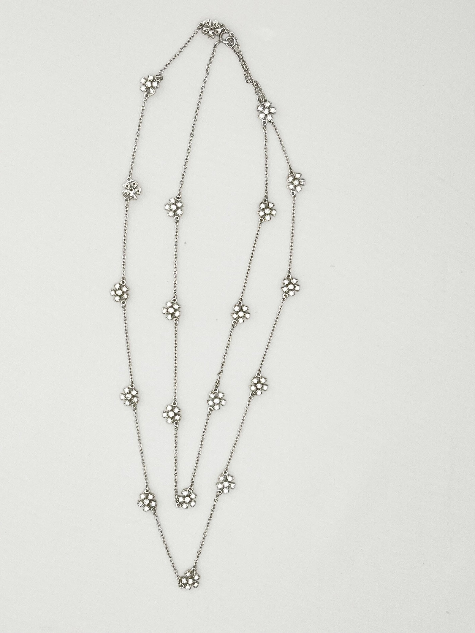 925 Sterling Silver Gardenia Flower Long Necklace with CZ Details (1 of 7)