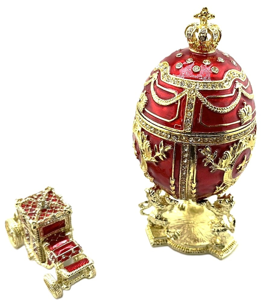 Royal Imperial Red Russian Faberg? Egg Replica with Red Carriage (1 of 6)