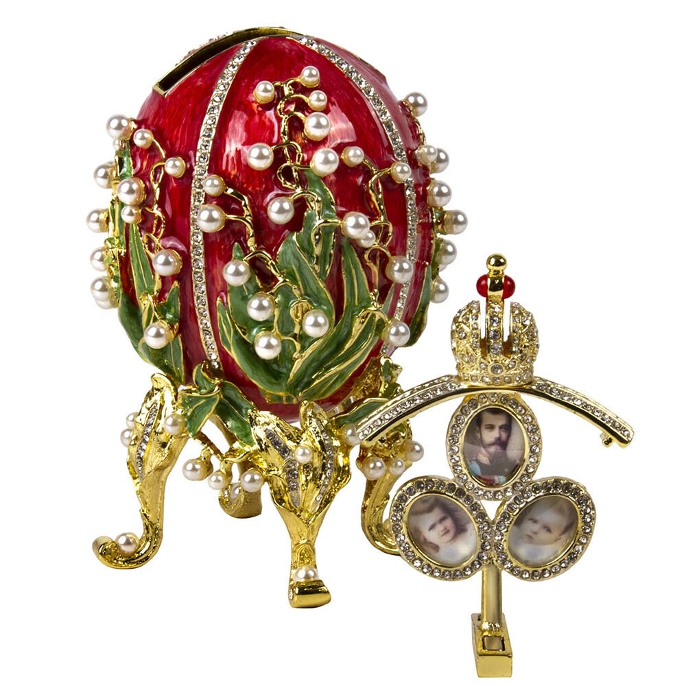 Red Lily of the Valley Faberg? Egg Replica ? Perfect Easter or Collectible Gift - 8