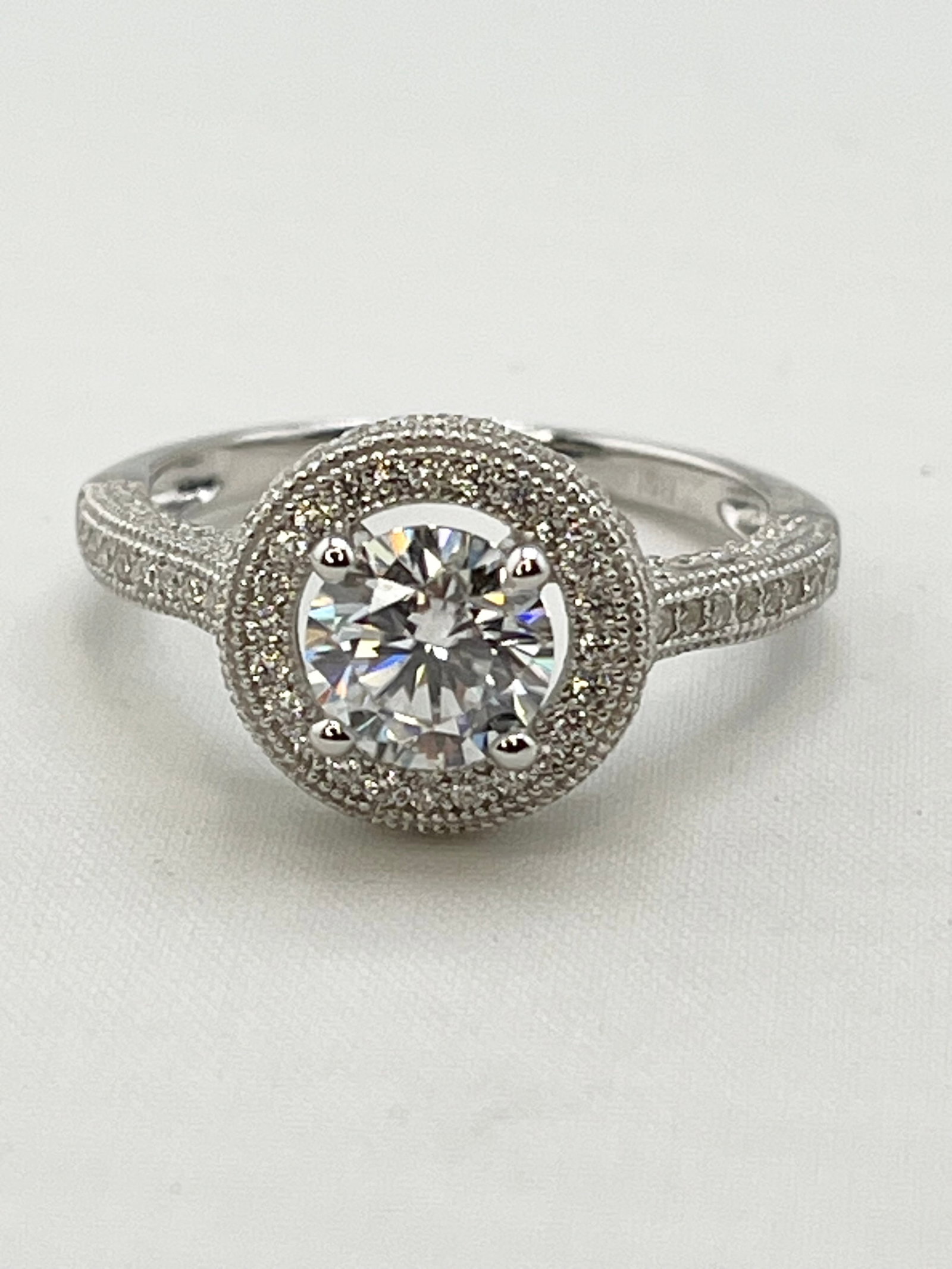 925 Sterling Silver TW One Carat Brilliant Cut Moissanite Halo Engagement Ring (1 of 8)