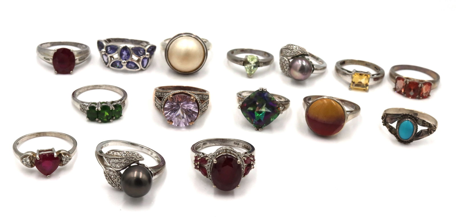 Group lot of 15 vintage 925 sterling silver gemstone rings (1 of 7)
