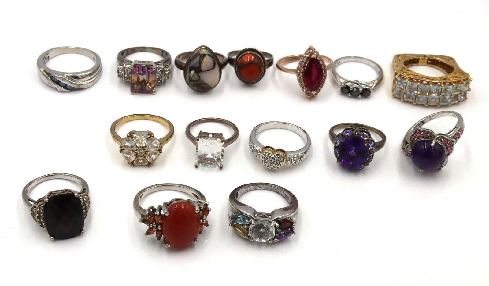 Group lot of 15 vintage 925 sterling silver gemstone rings (1 of 7)
