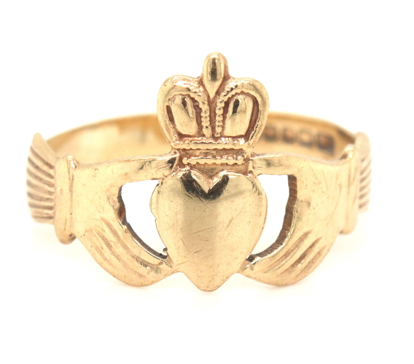 9kt Yellow gold crown two hands and a heart ring (1 of 4)