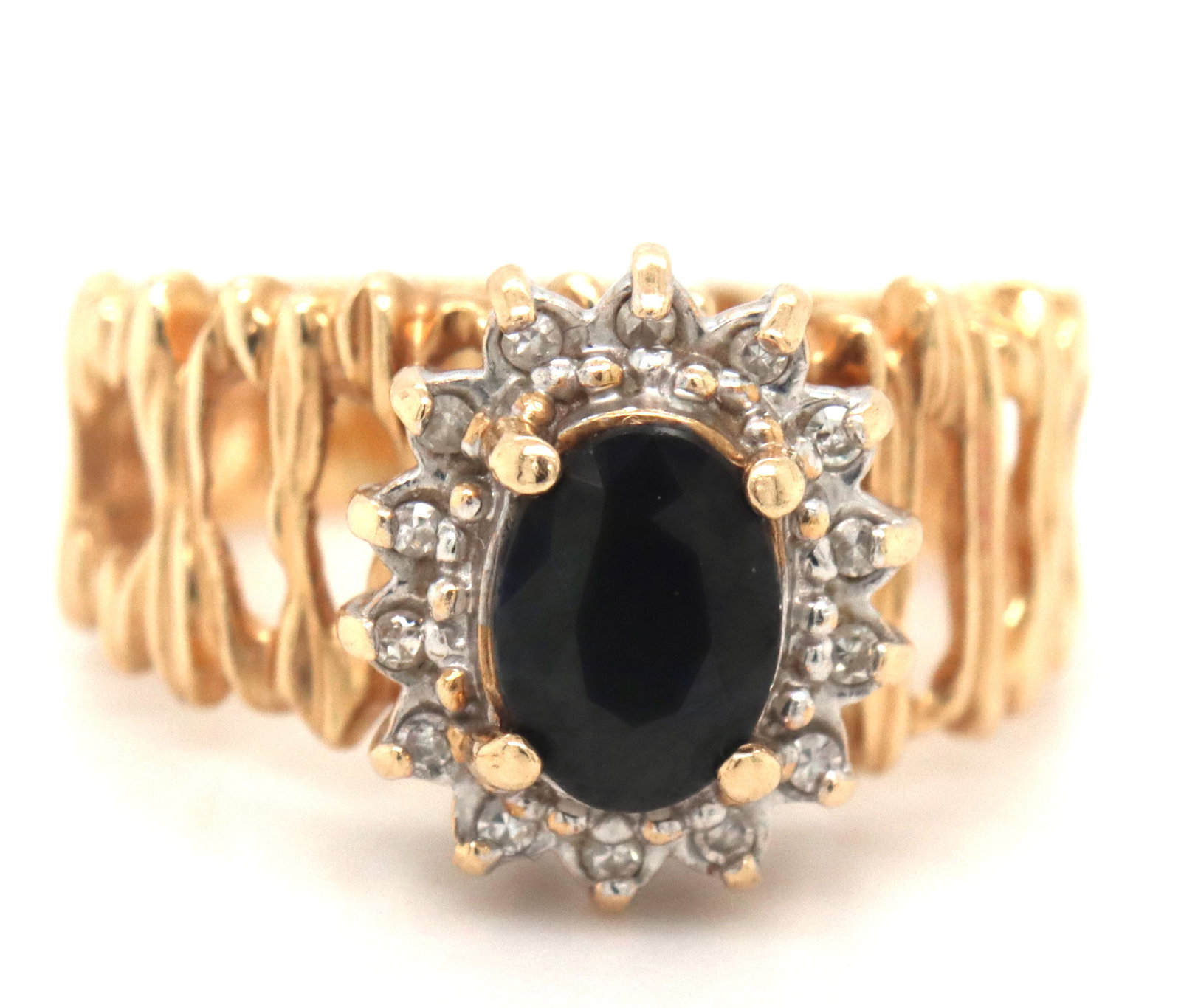 14kt Yellow gold blue sapphire and diamond ring (1 of 4)