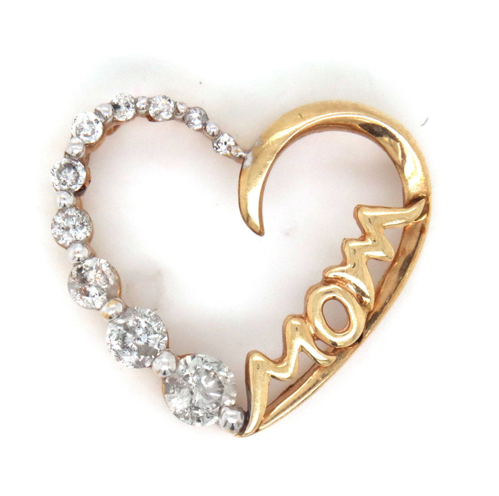 10kt Yellow gold MOM diamond heart shaped pendant (1 of 3)