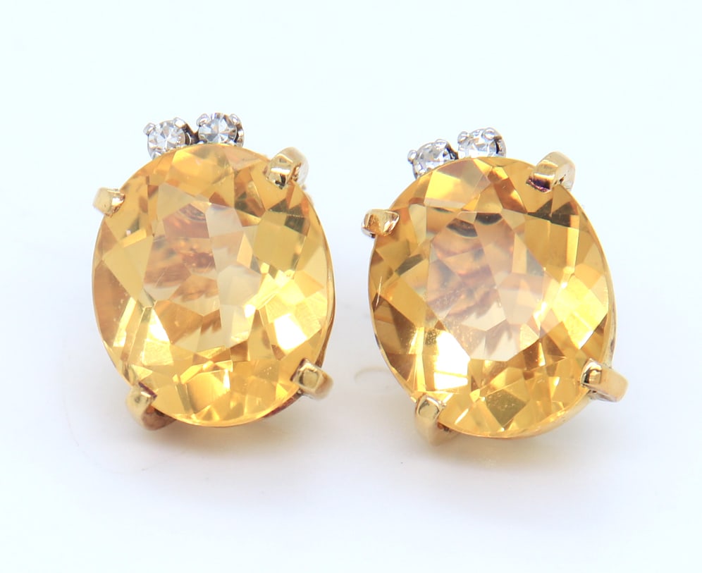 Romantic 18kt Citrine and Diamond Earrings: Romantic 18kt Yellow Gold Citrine and Diamond Earrings. Total weight of Earrings 4.80 Grams.