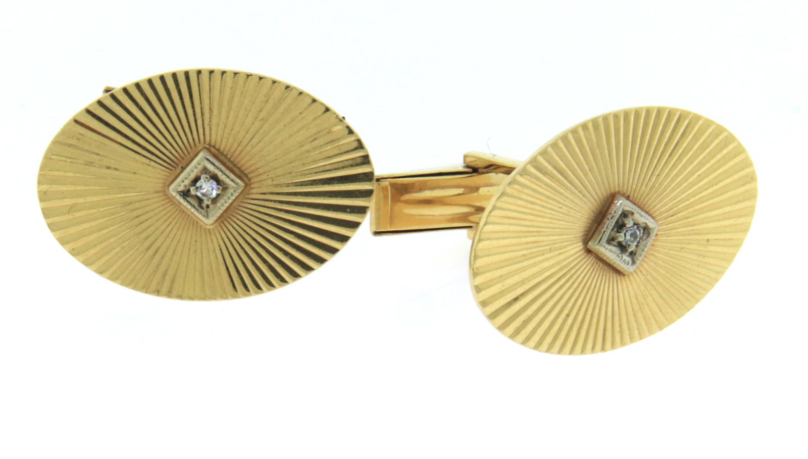 Elegant 14KT Yellow Gold Cufflinks with Diamond accents: Elegant 14KT Yellow Gold Cufflinks with Diamond accents. Total weight of Cufflinks 9 Grams.
