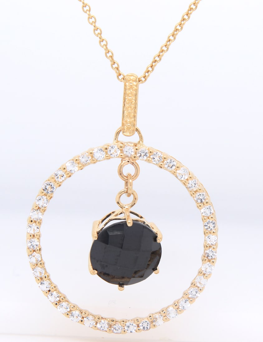 10KT Yellow Gold Garnet In Crystal Circle Necklace (1 of 4)