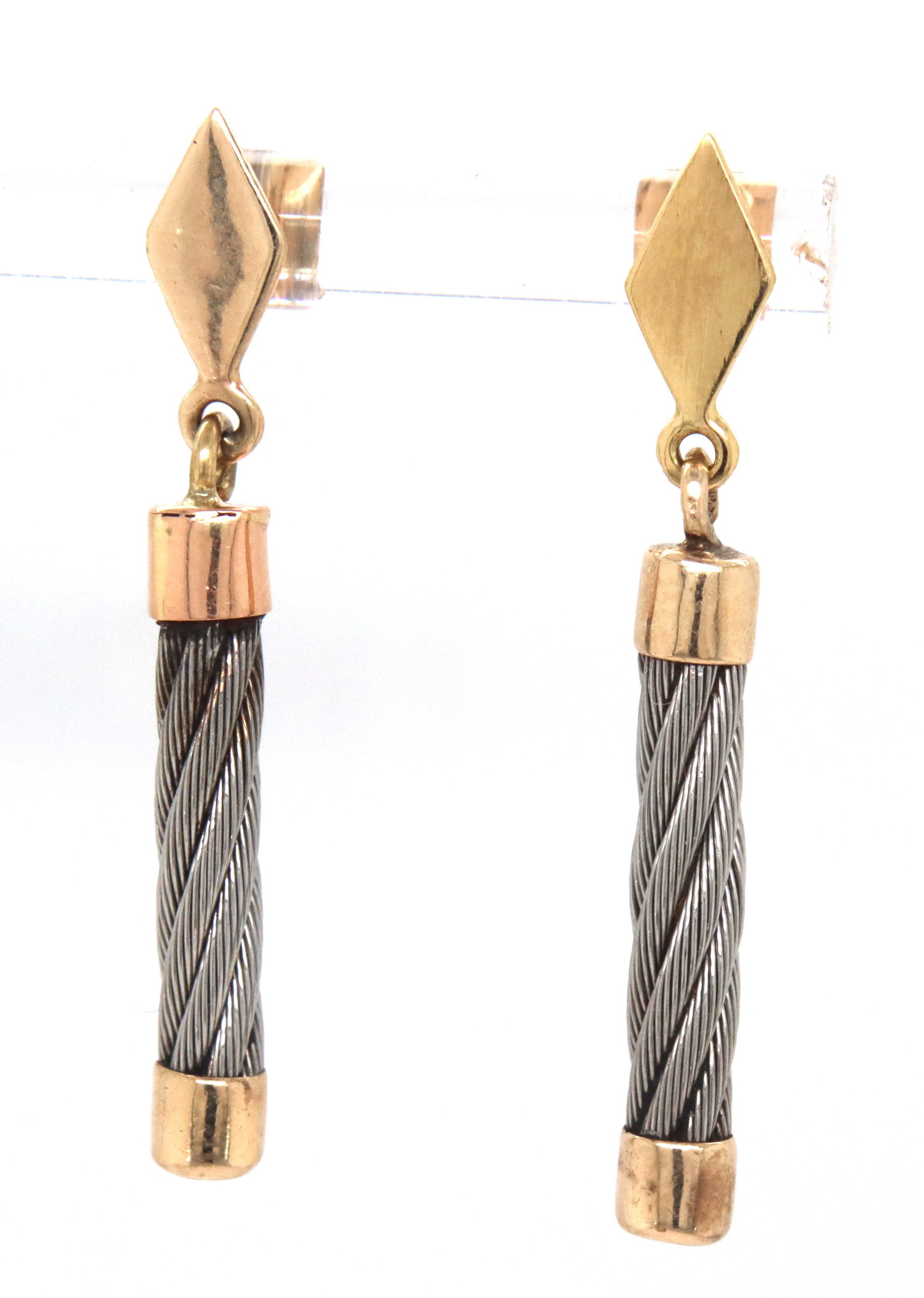 14kt Yellow gold and stainless steel dangle earrings (1 of 3)