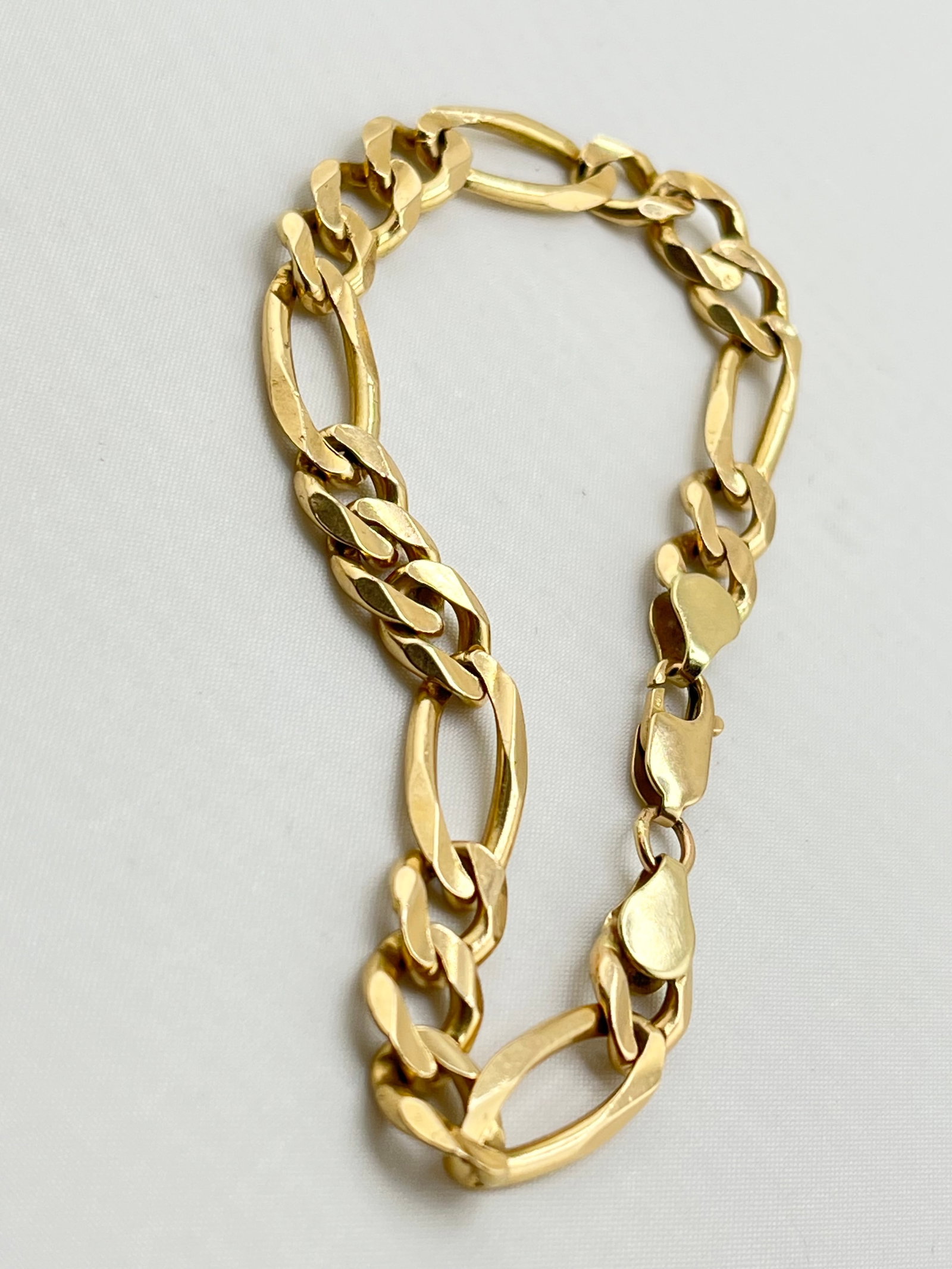 14KT Yellow Gold Flat Solid Figaro Chain Bracelet - 2