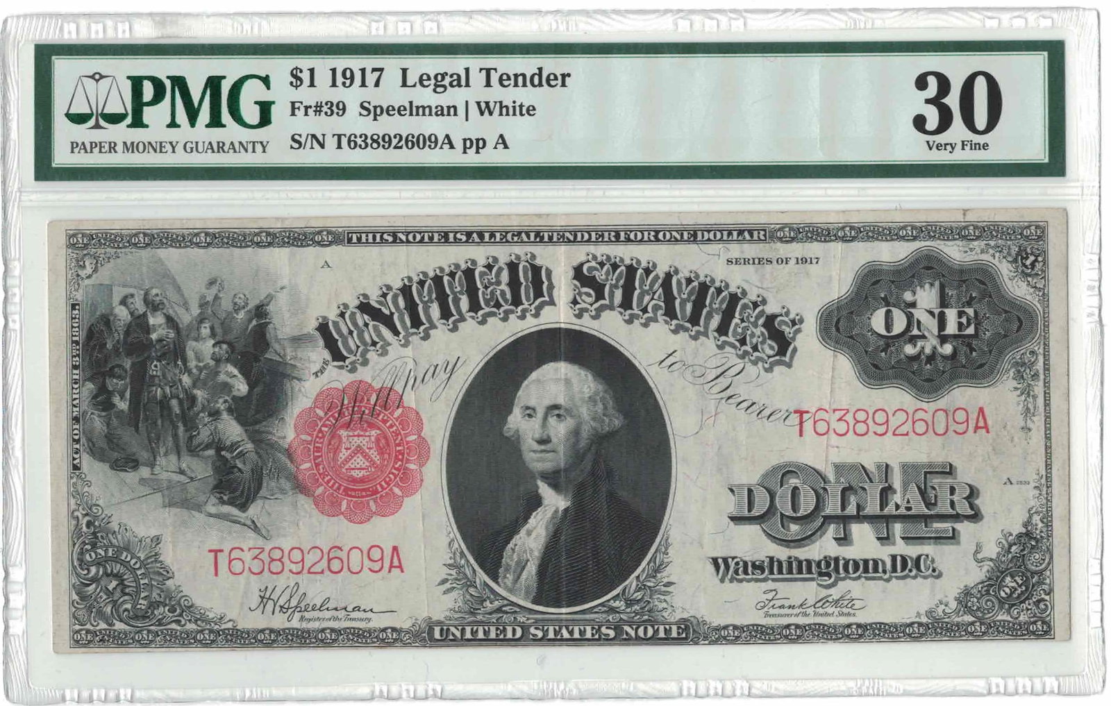 1917 $1 Legal Tender Note ? Fr# 39 ? PMG 30 Very Fine ? S/N T63892609A (1 of 2)