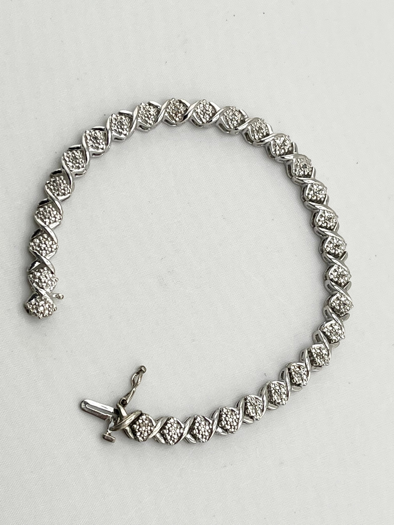 925 Sterling Silver "S" Link Diamond Tennis Bracelet (1 of 5)