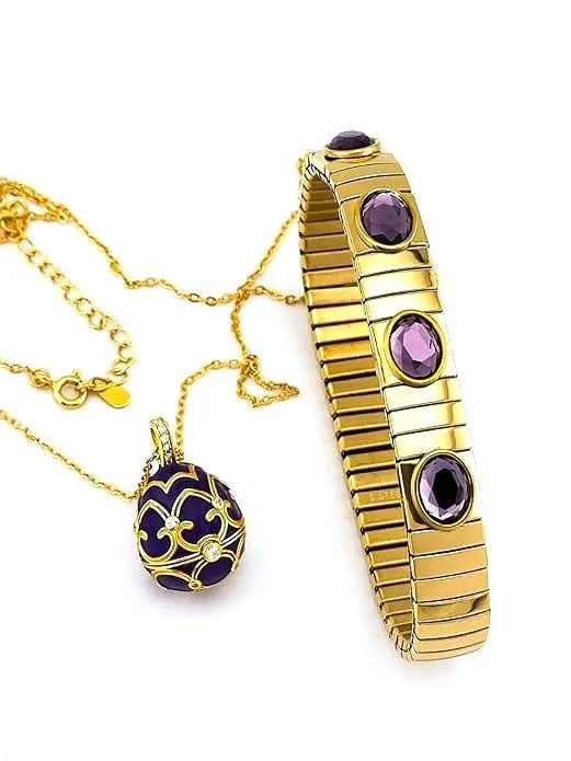 Exquisite Egg-Shaped Necklace and Bracelet Set ? Amethyst Accents, 18K Gold Vermeil (1 of 5)