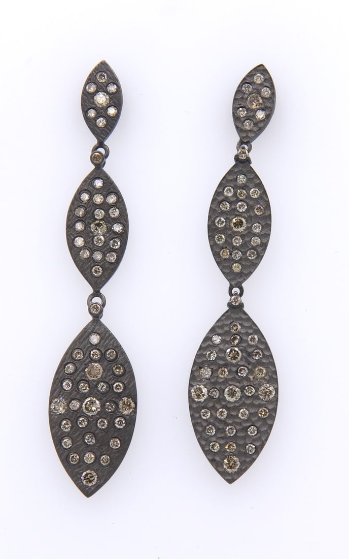 Gorgeous Oxidized Sterling Silver Earrings with Diamonds - 2
