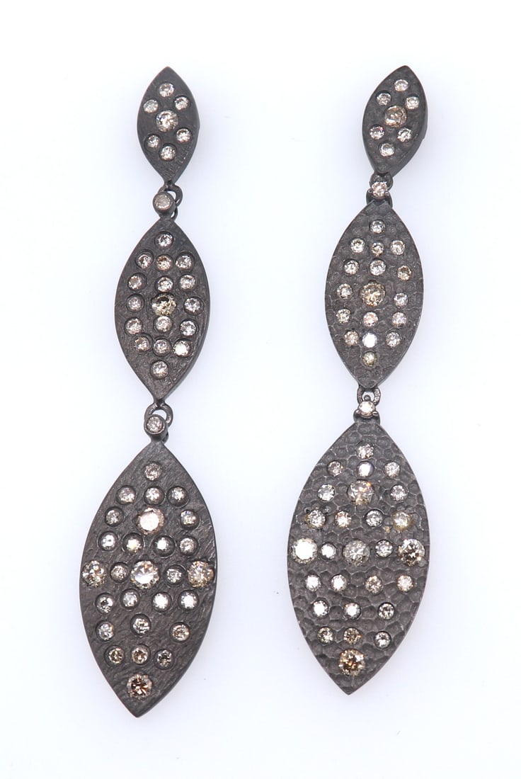 Gorgeous Oxidized Sterling Silver Earrings with Diamonds - 3