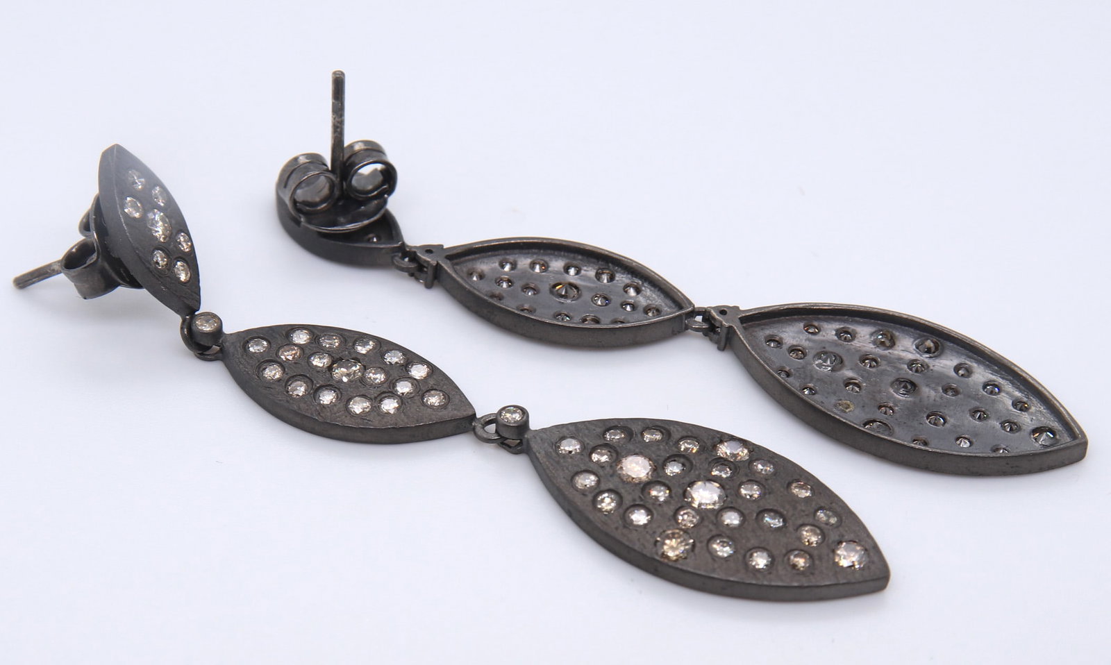 Gorgeous Oxidized Sterling Silver Earrings with Diamonds - 4