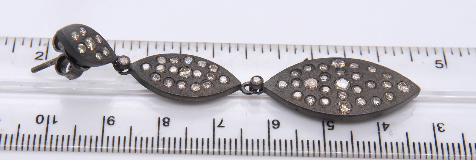 Gorgeous Oxidized Sterling Silver Earrings with Diamonds - 5