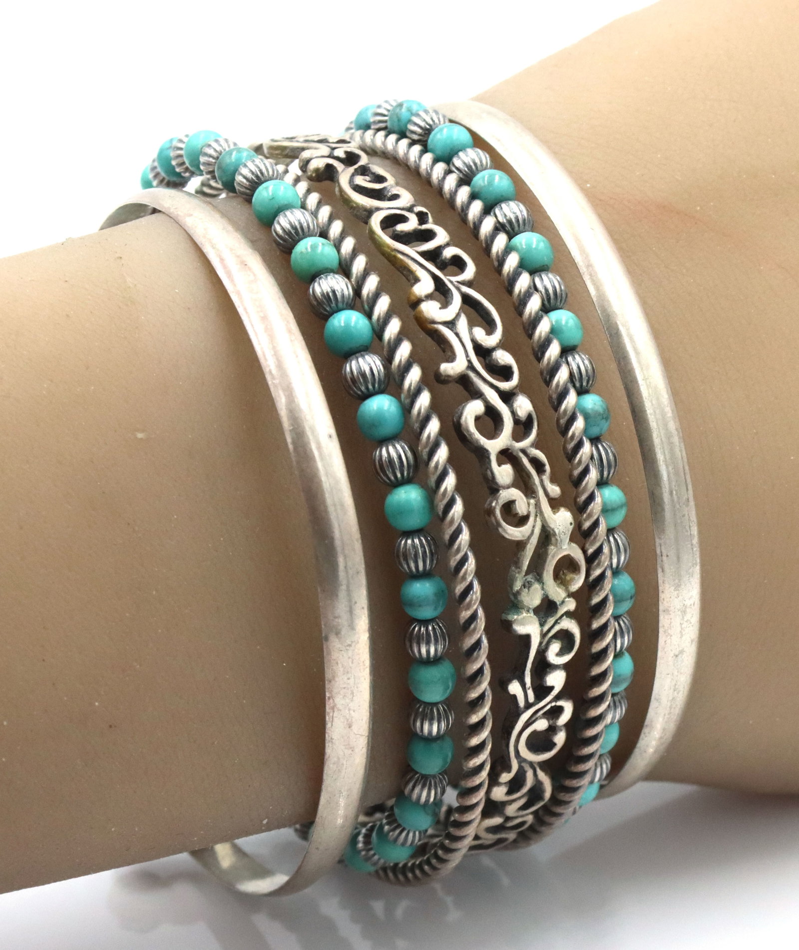 925 Sterling Silver Carolyn Pollack Multi strand Turquoise Cuff (1 of 5)