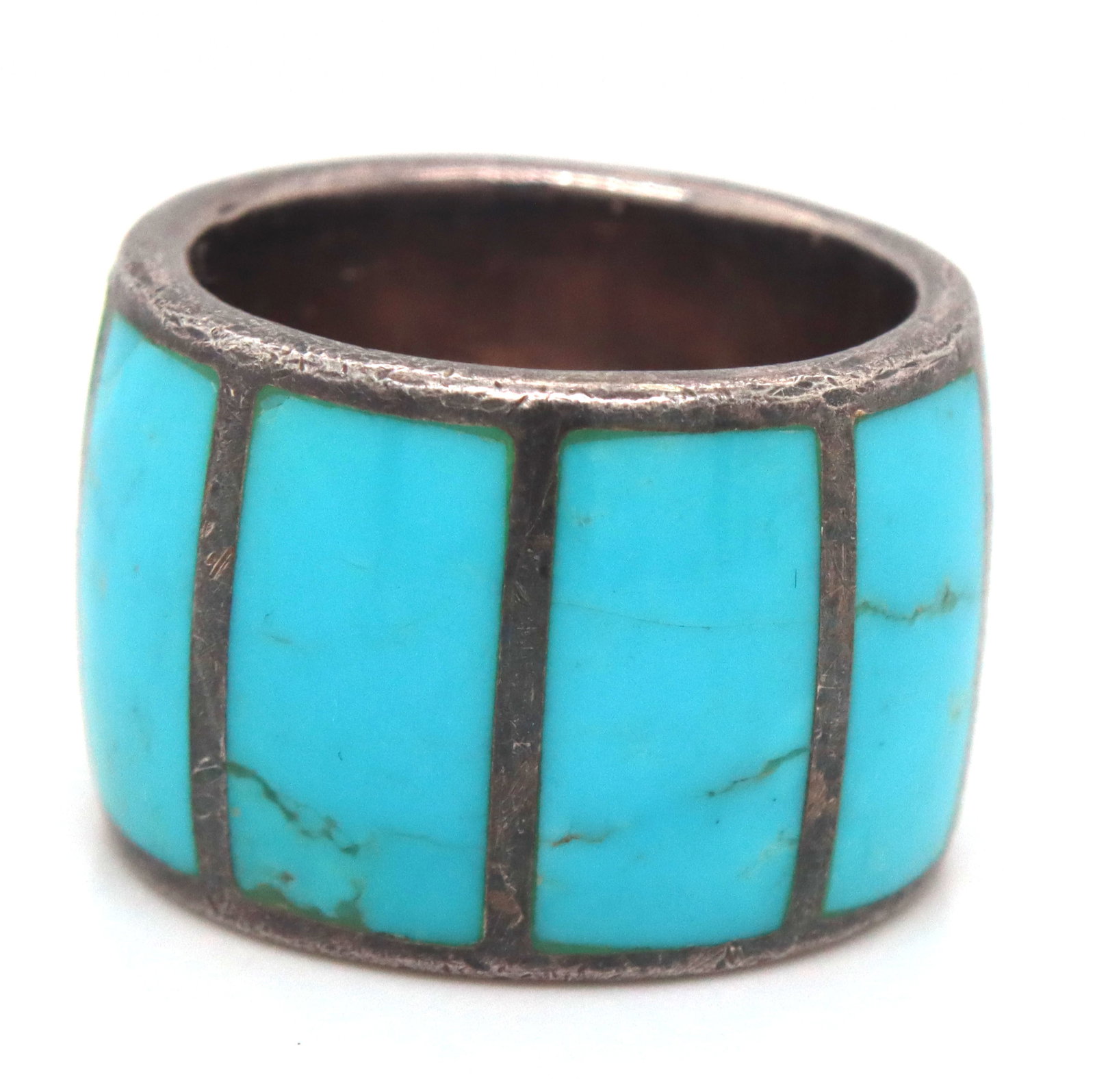 925 Sterliong Silver Southwest Style Turquoise Inlay Wide Band Ring: 925 Sterling Silver Southwest Style Inlay Turquoise Wide band Ring. 12.7 Grams . Size 6.5