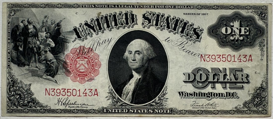 1917 $1 Legal Tender Fr. 36 Sawhorse Note Teehee Burke Red Seal Fine to Very Fine (1 of 2)