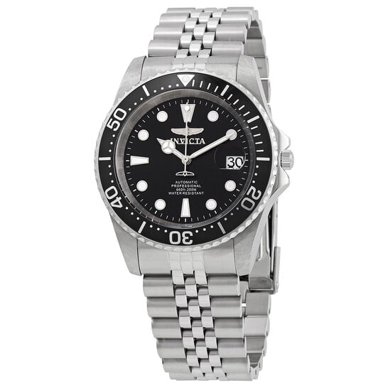 Invicta Pro Diver Automatic Men's Watch ? Black Dial, Stainless Steel Bracelet: A bold and reliable timepiece designed for both everyday wear and underwater performance. This automatic men's watch from the renowned Pro Diver collection features a durable stainless steel construct