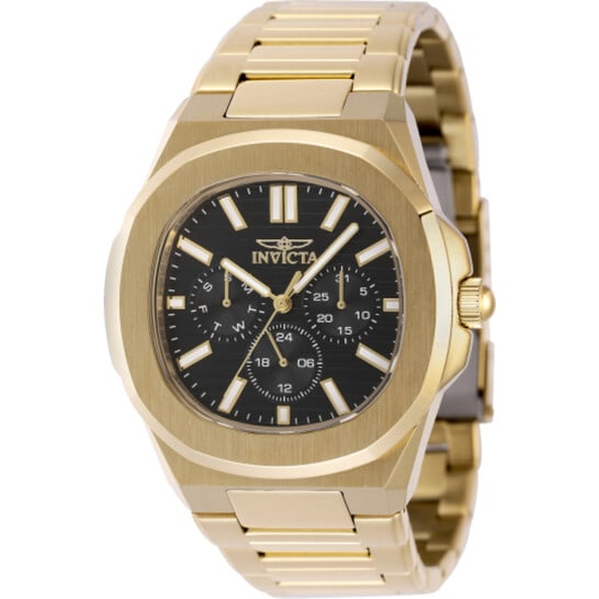 Invicta Speedway Gold-Tone Stainless Steel Black Dial Men's Watch: Bold design meets everyday functionality in this Invicta Speedway men's watch. Featuring a striking gold-tone stainless steel case and bracelet paired with a deep black dial, this timepiece delivers a