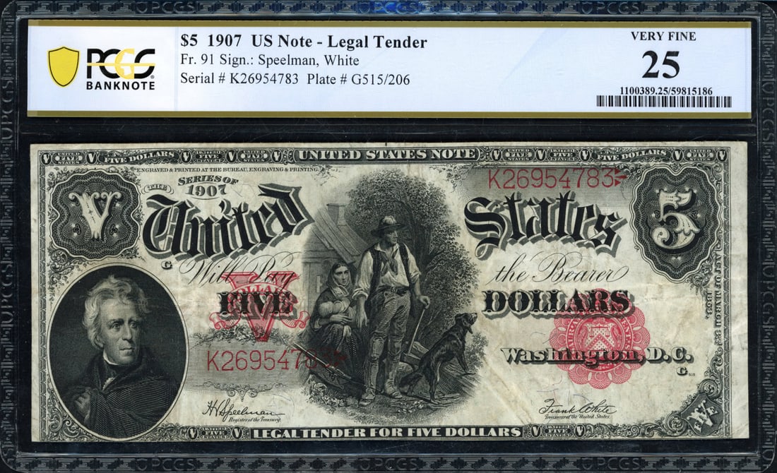 1907 $5 Legal Tender Note ? Fr. 91 Speelman / White ? PCGS Banknote Very Fine 25 (1 of 2)