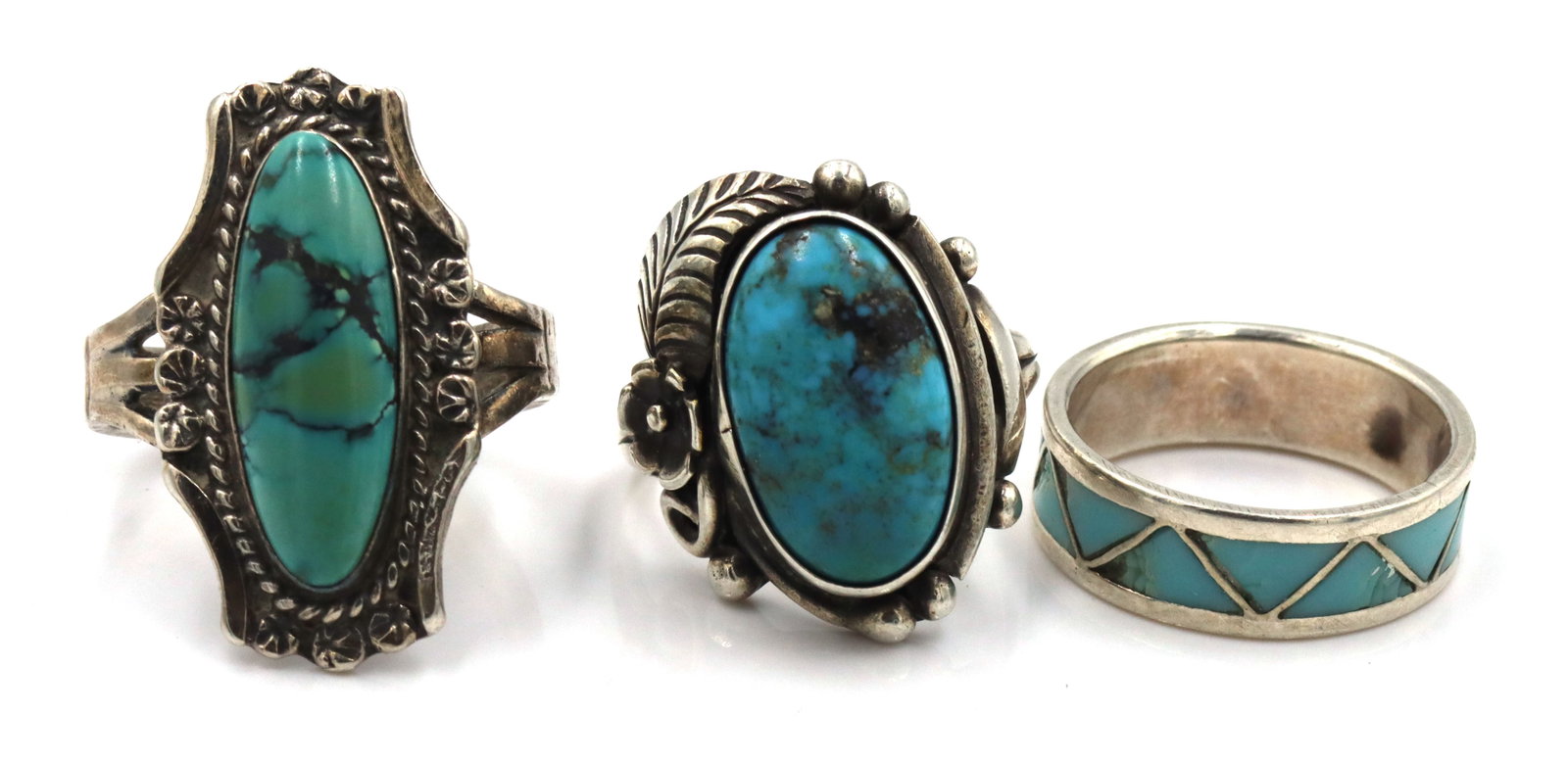 Group lot of 3 Vintage 925 sterling silver turquoise rings (1 of 6)