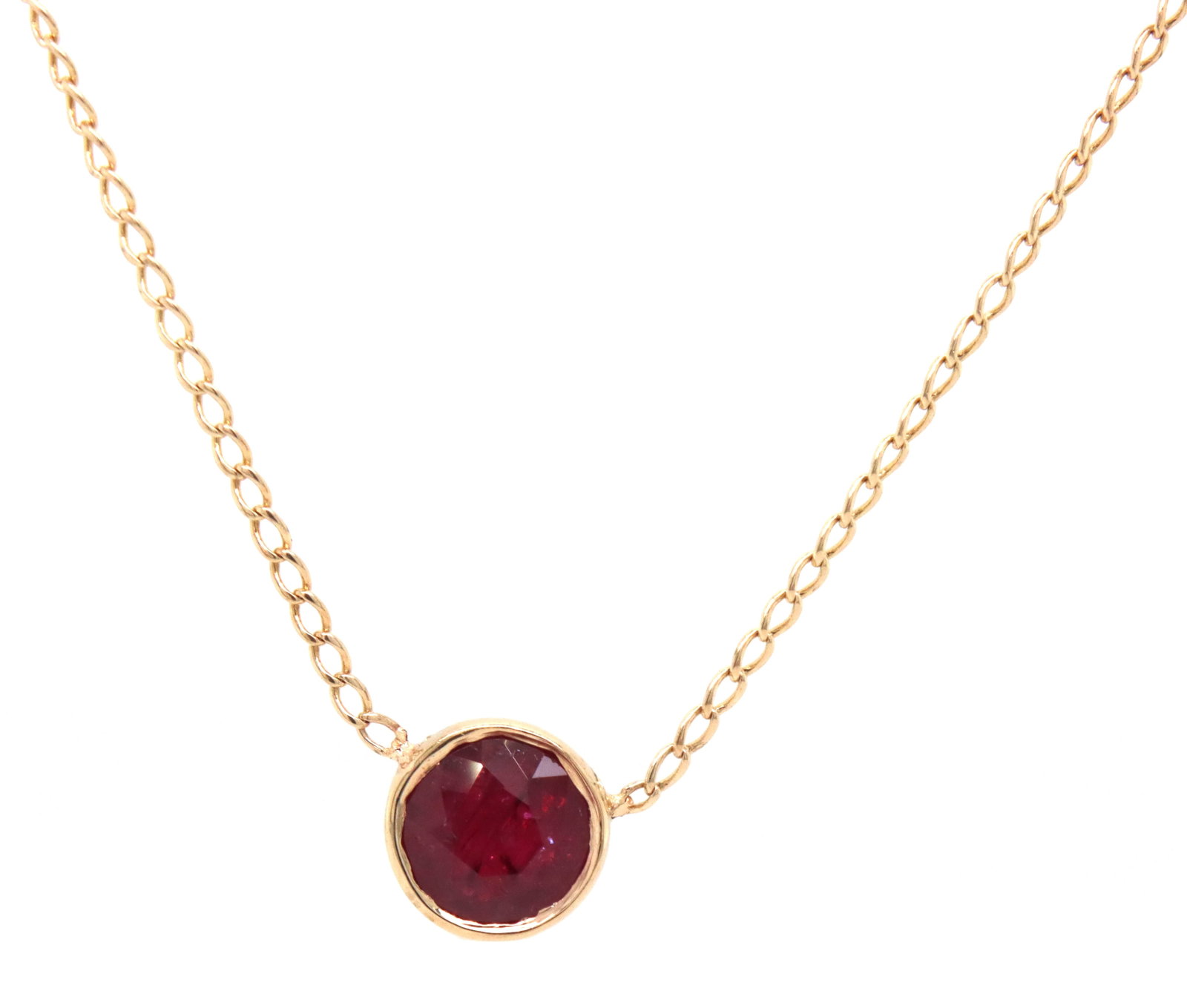 14kt Yellow gold 1.20ct bezel set Ruby solitaire necklace (1 of 4)