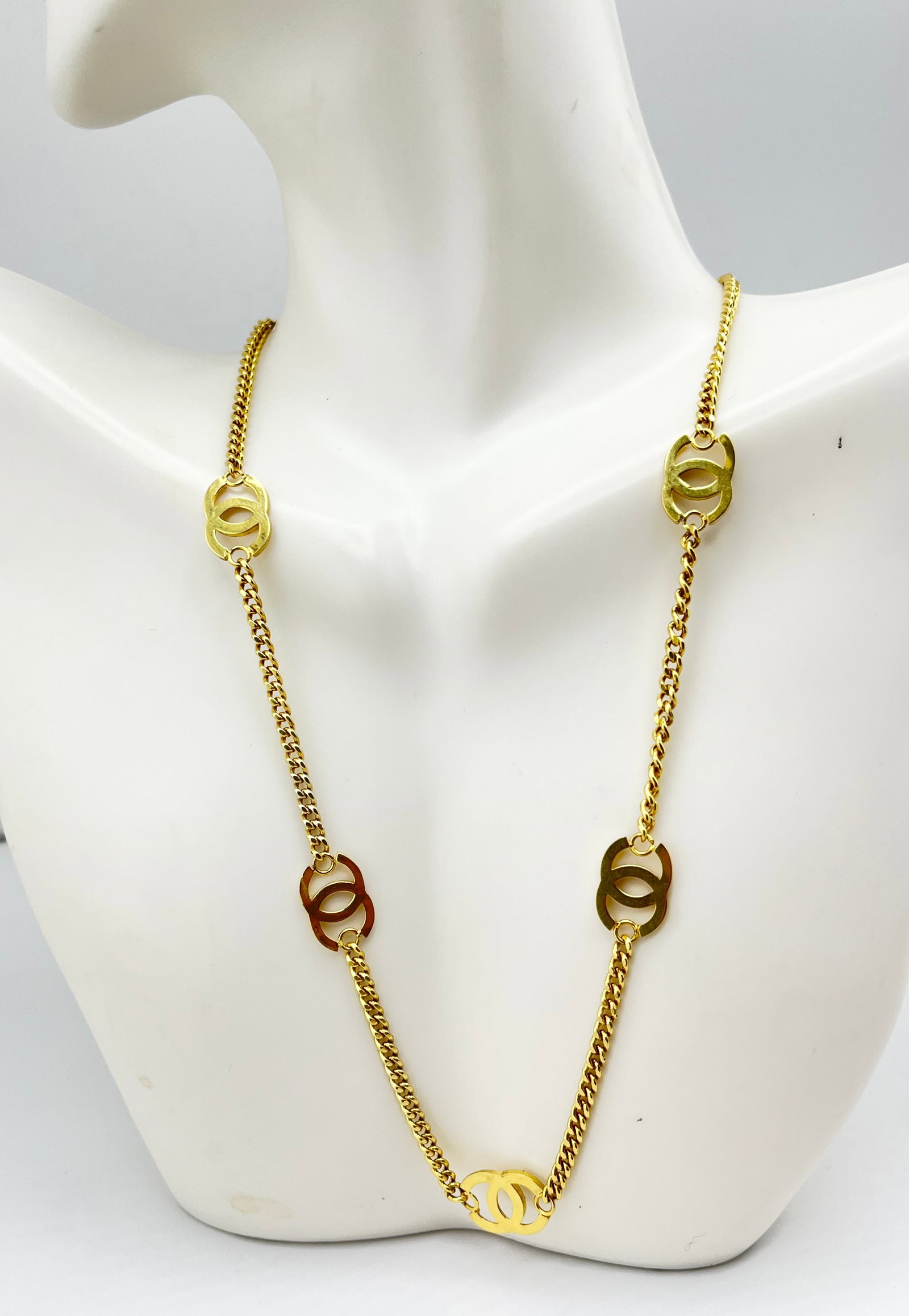 14KT Yellow Gold Link Chain With Six Interlocking CC Logo Stations Necklace (1 of 5)